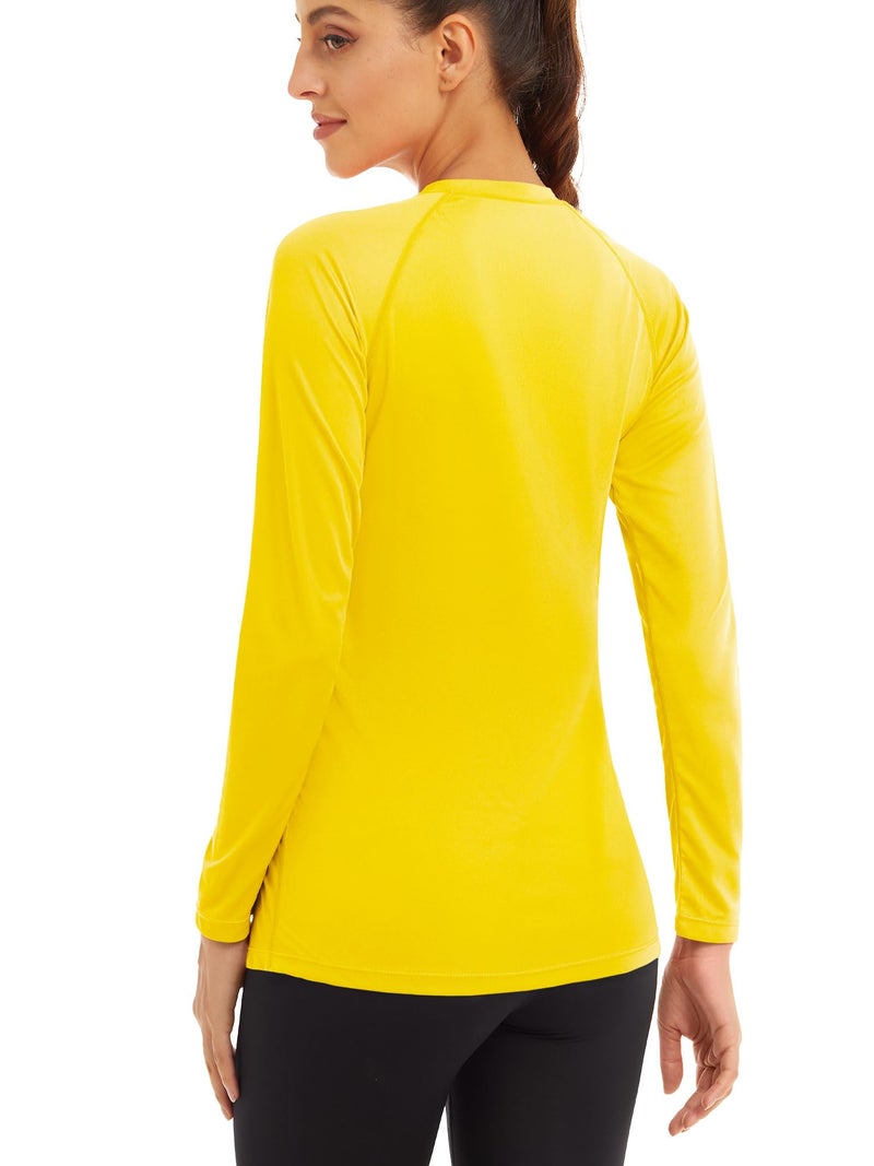 MAGCOMSEN Long Sleeve Running Shirts for Women SPF Swim Shirts for Women UV Shirts Quick Dry Shirts for Women Rash Guard Shirts for Women UPF 50+ Yellow - Image 2
